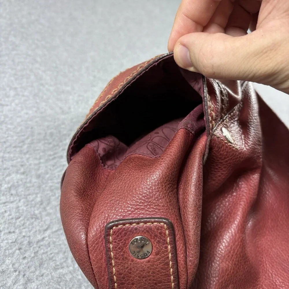 VTG Fossil Red Pebbled Leather Hobo Shoulder Bag Y2K Slouchy Purse Side Pockets
